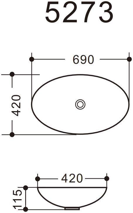 Раковина керамическая накладная AM5273-W, цвет белый глянец, 690x420x115 мм - 3