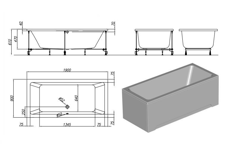 Ванна акриловая Kolpa san Elektra 190х90 белый 5025-01 - 3