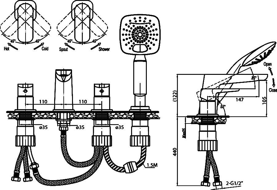 Смеситель Cezares Grace C BVD 01 на борт ванны GRACE-C-BVD-01 - 1