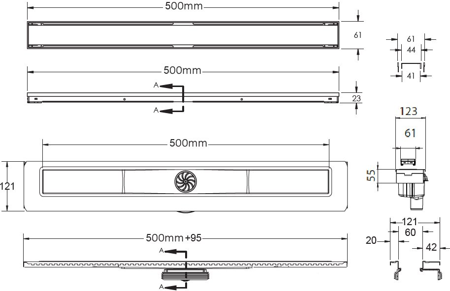 Душевой лоток Berges Wasserhaus B1 Keramik 50 см 091016 - 9
