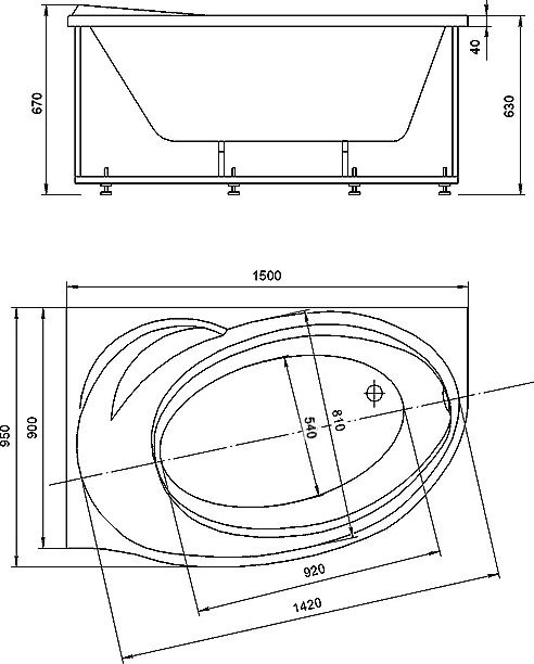 Акриловая ванна Aquatek Бетта 150 L, с фронтальным экраном BET150-0000067 - 1