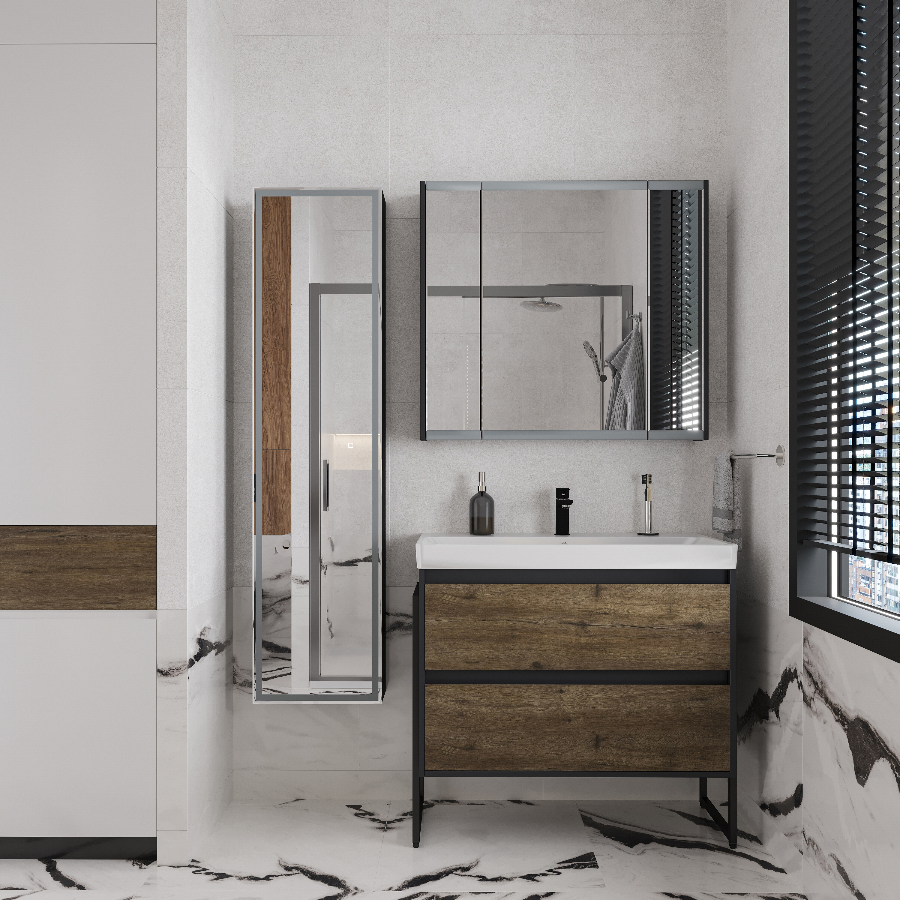 Шкаф-пенал с зеркалом STWORKI Кронборг МВК077 40, с подсветкой, черный - 2