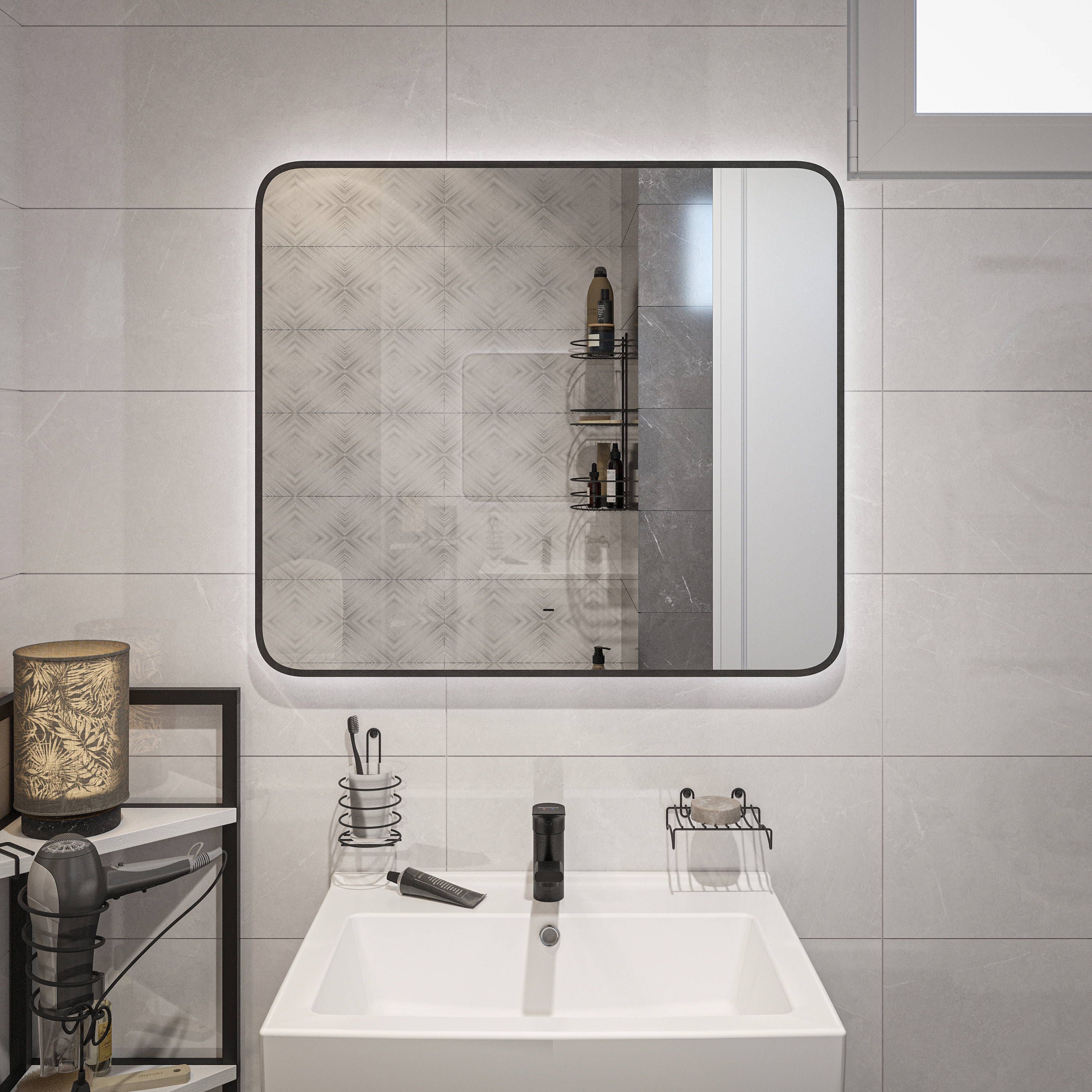 Зеркало DIWO Кострома 80 черное, с подсветкой, прямоугольное, инфракрасный выключатель ЗЛП1748 - 2