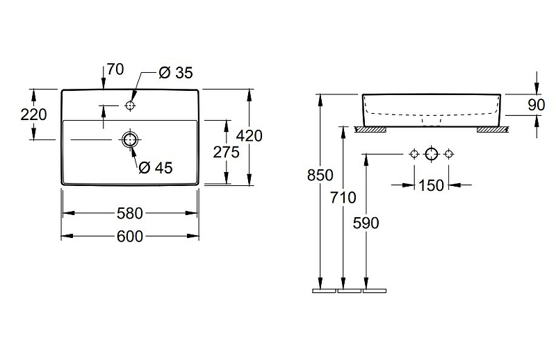 Накладная раковина Villeroy&Boch Memento 60 белая 4A076001 - 1