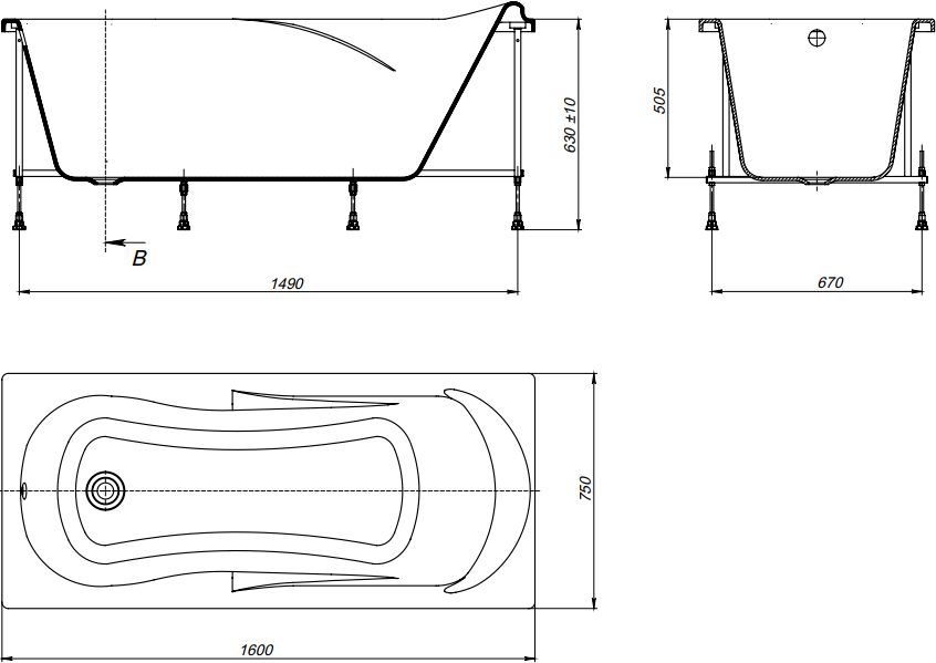 Акриловая ванна Roca Uno 160x75 см  ZRU9302869 - 3