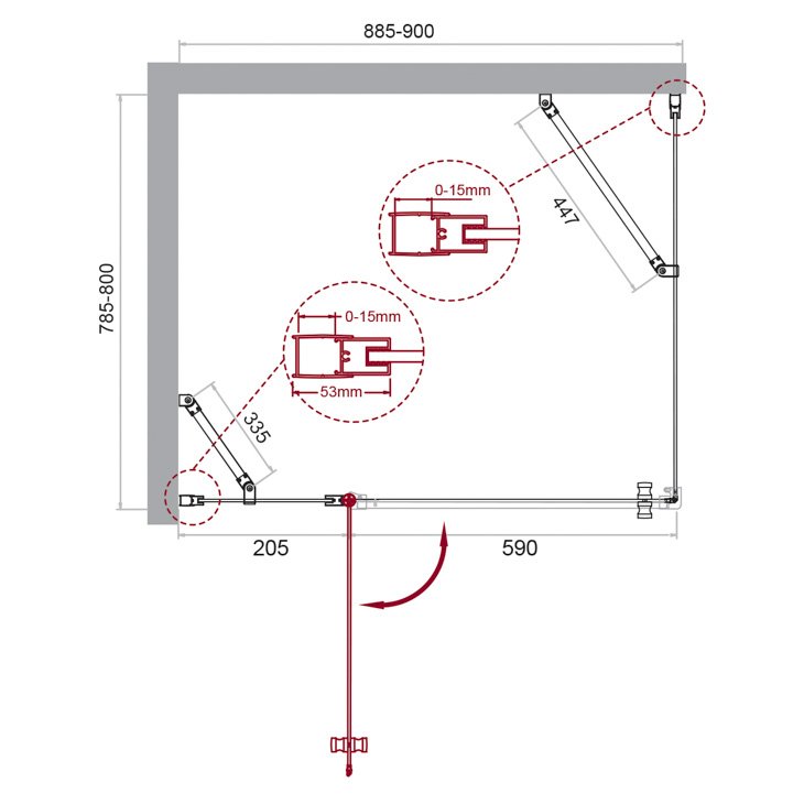 Душевой уголок BelBagno Etna 90х80 хром  ETNA-AH-12-90/80-C-Cr - 6