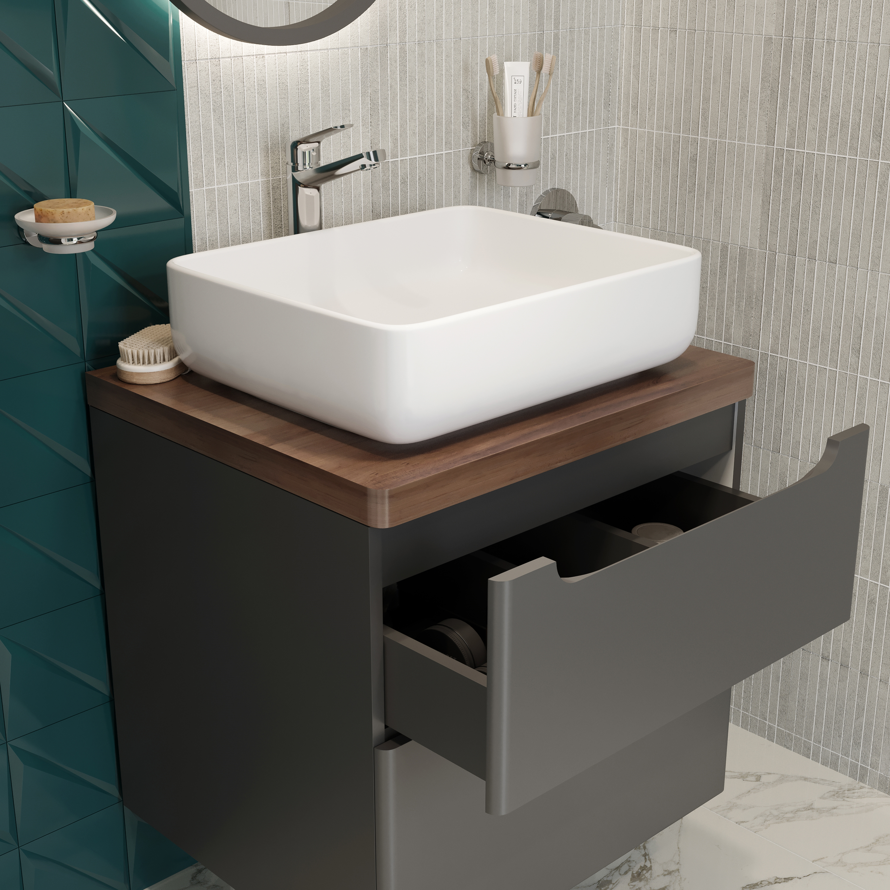 Тумба с раковиной STWORKI Берген 60 серая со светлой столешницей, Soul 1 549454 - 5