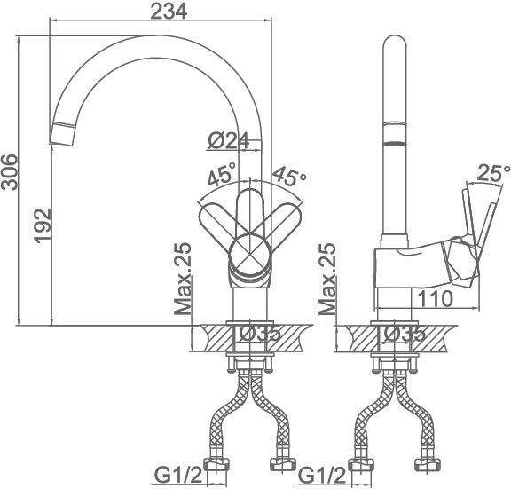 Смеситель для кухонной мойки D&K DA139 хром  DA1392401 - 1
