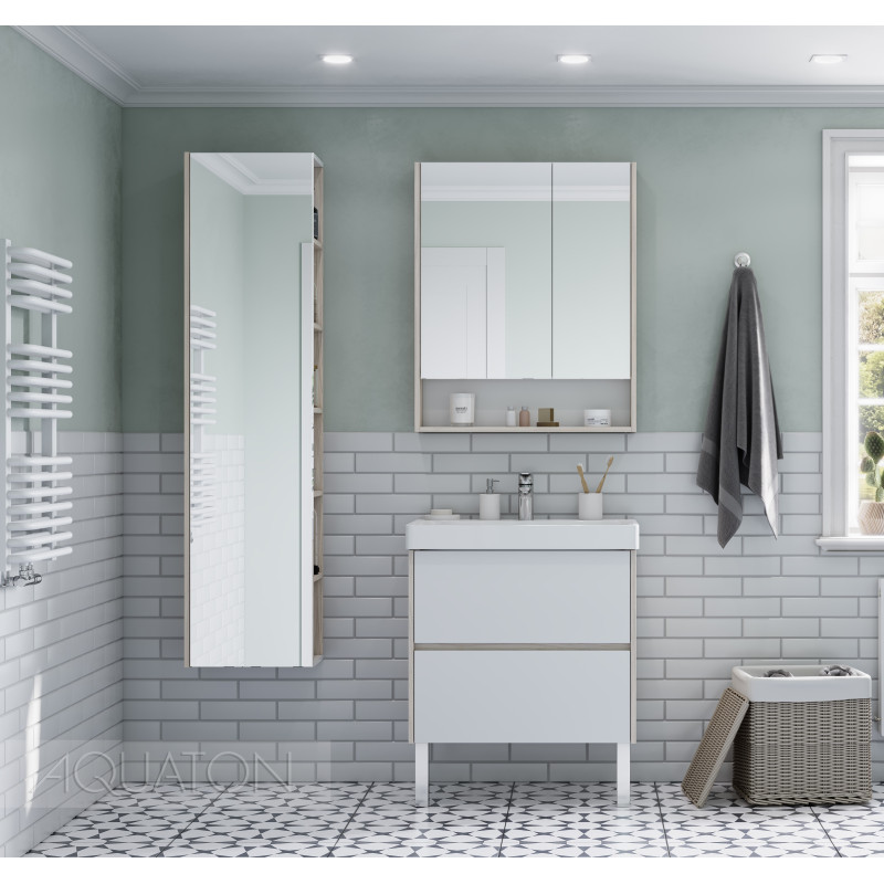 Комплект мебели Aquaton Сканди 70 белый - светлое дерево - 0