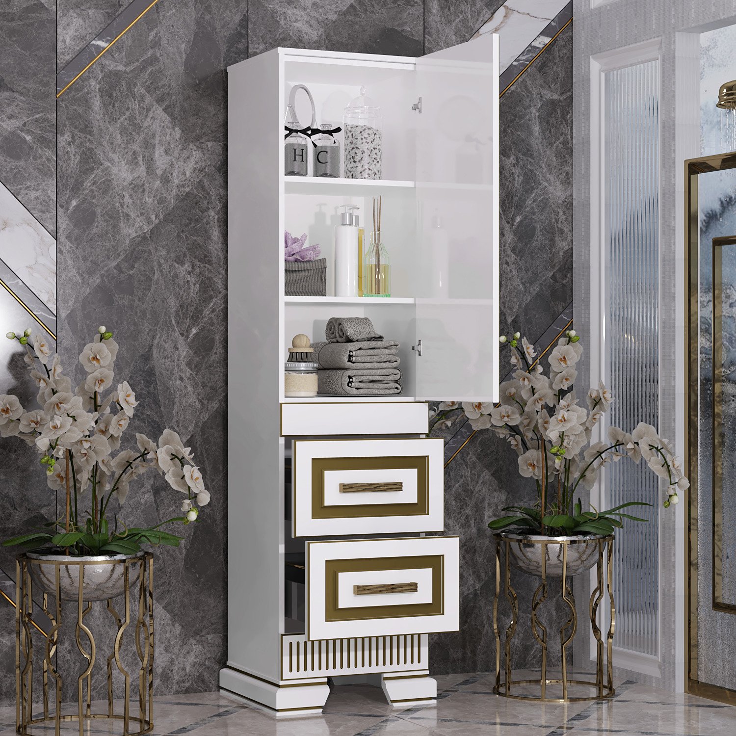 Шкаф-пенал Opadiris Оникс R золотая патина Z0000005742 - 1