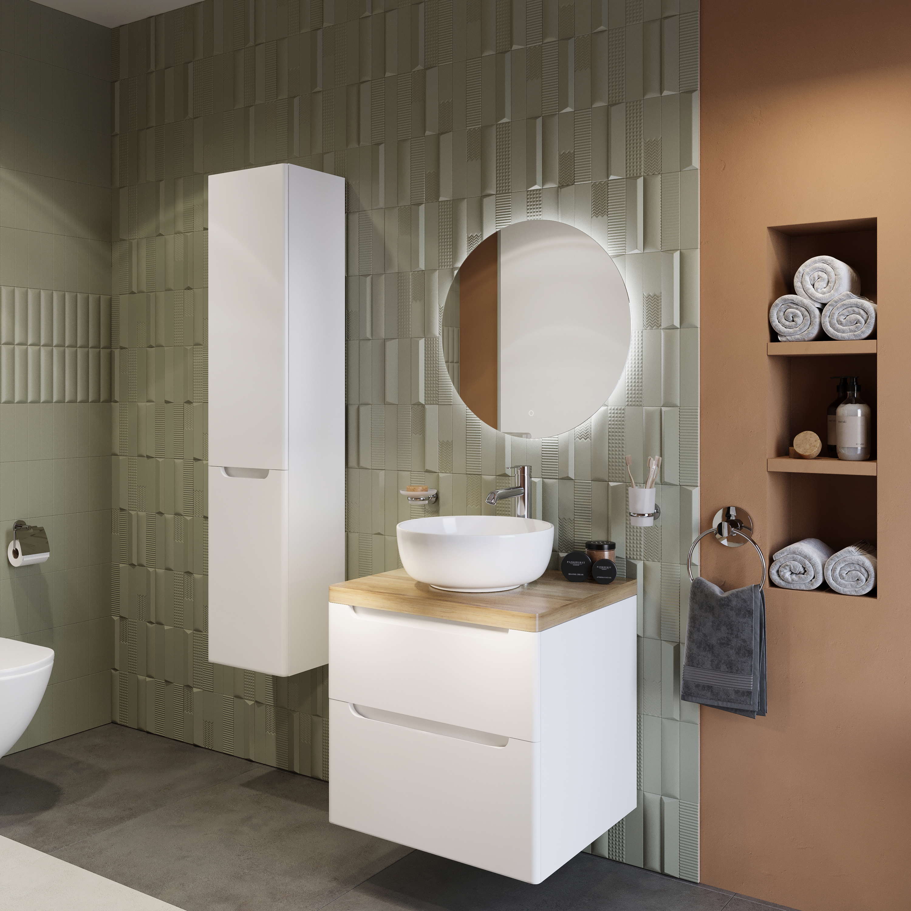 Мебель для ванной STWORKI Берген 60 белая со светлой столешницей, раковина Moon 1 549384 - 1