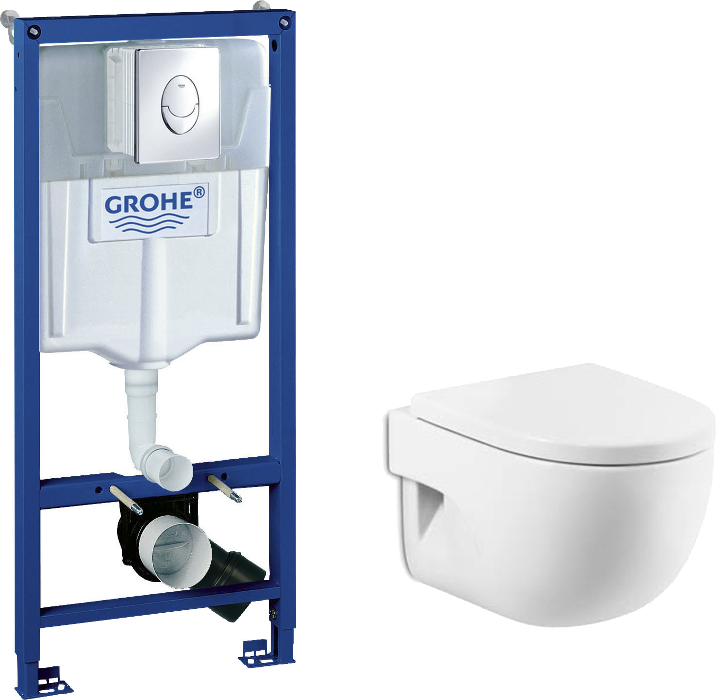 Комплект Система инсталляции для унитазов Grohe Rapid SL 38721001 3 в 1 с кнопкой смыва + Чаша для унитаза подвесного Roca Meridian 346248000  - 0