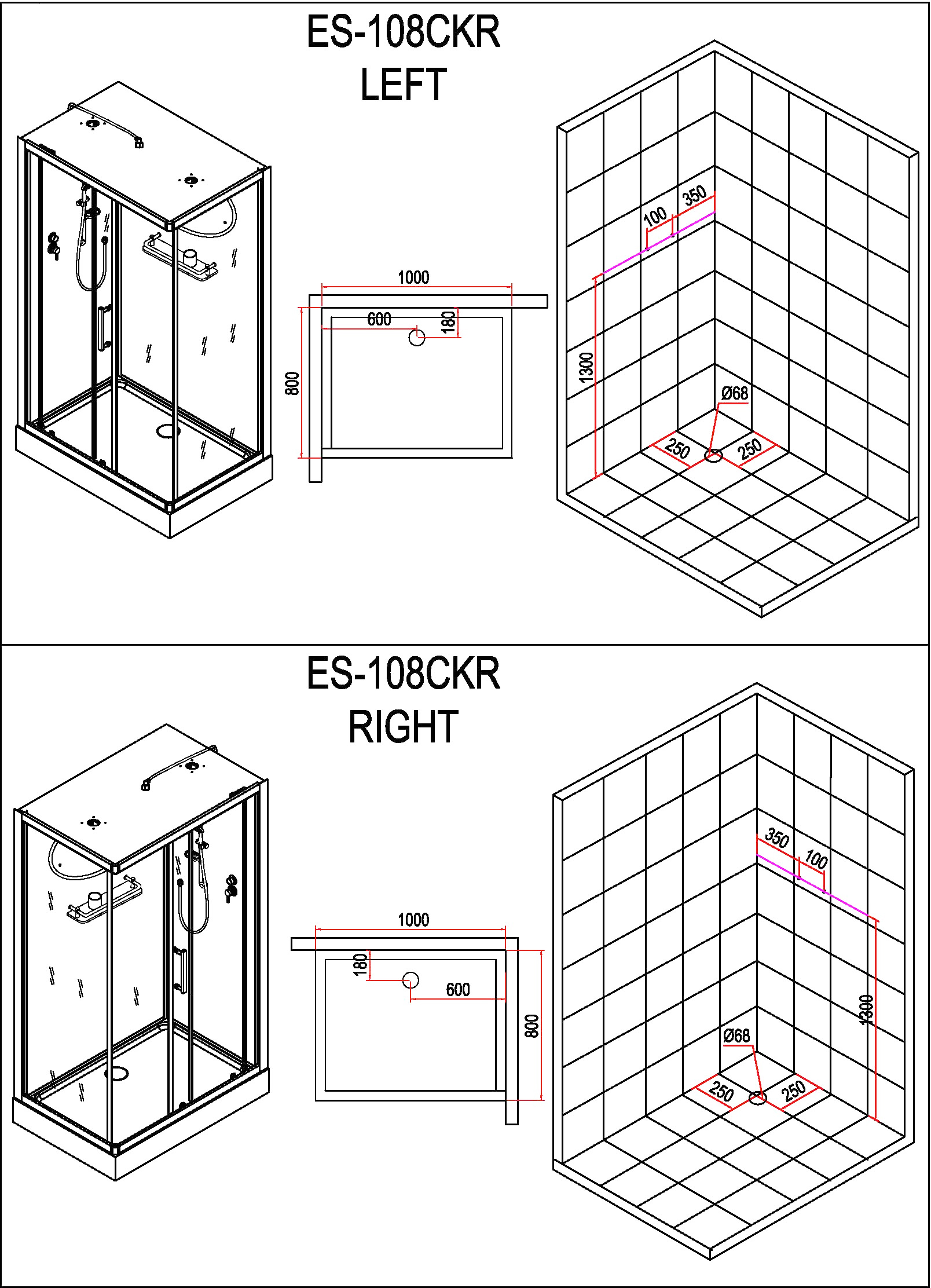 Душевая кабина Esbano  100x80 см (ES-108CKR) ESKB108CKR - 7