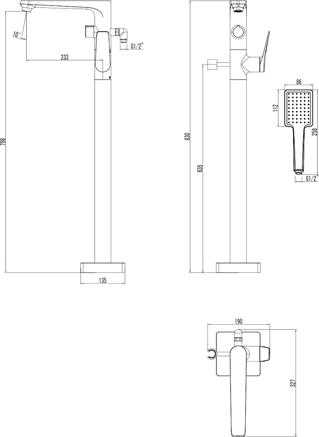 Смеситель Lemark Bronx напольный, для ванны с душем, черный LM3744BL - 8