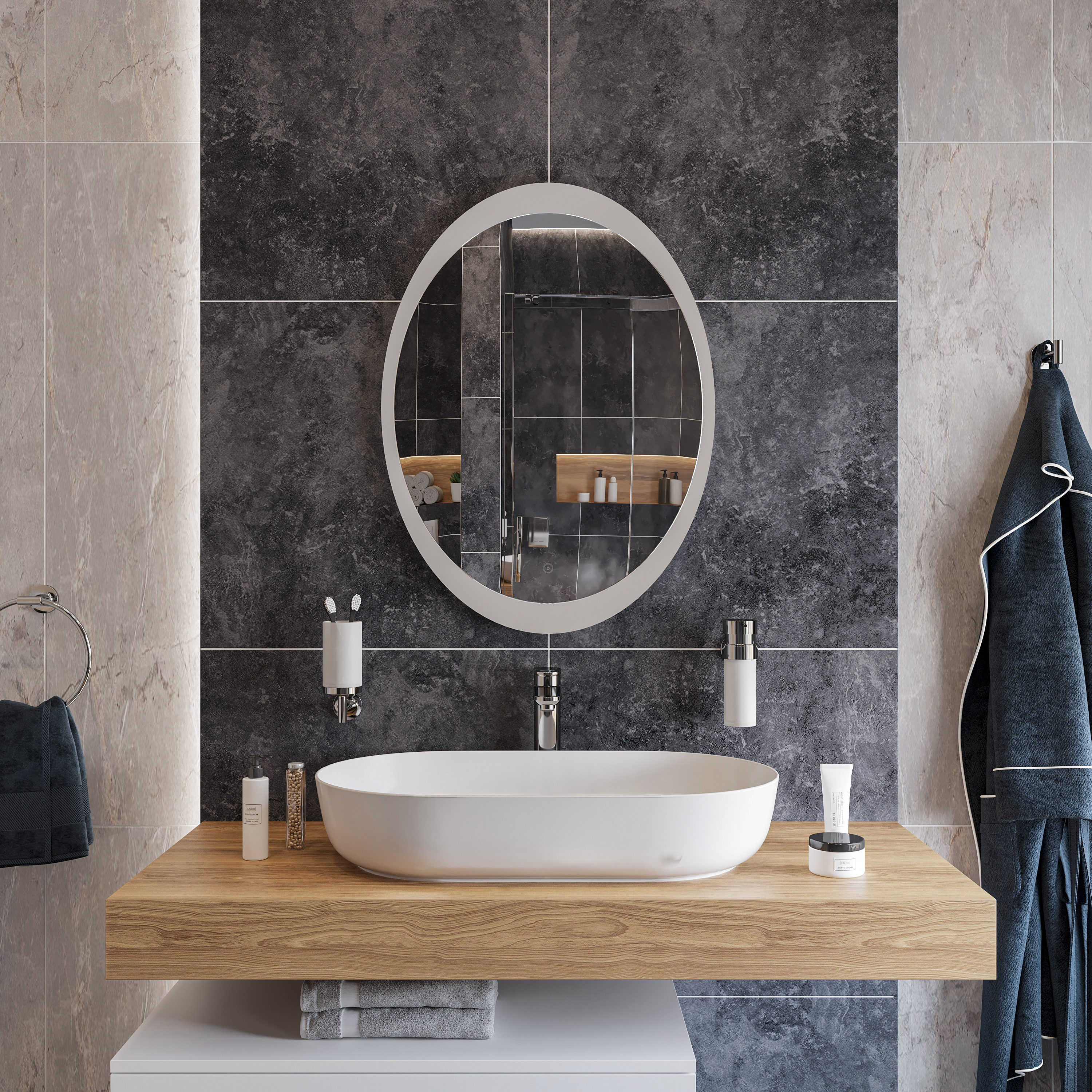 Зеркало DIWO Ярославль 57 с подсветкой, овальное, сенсорный выключатель, в современном стиле ЗЛП1740 - 2