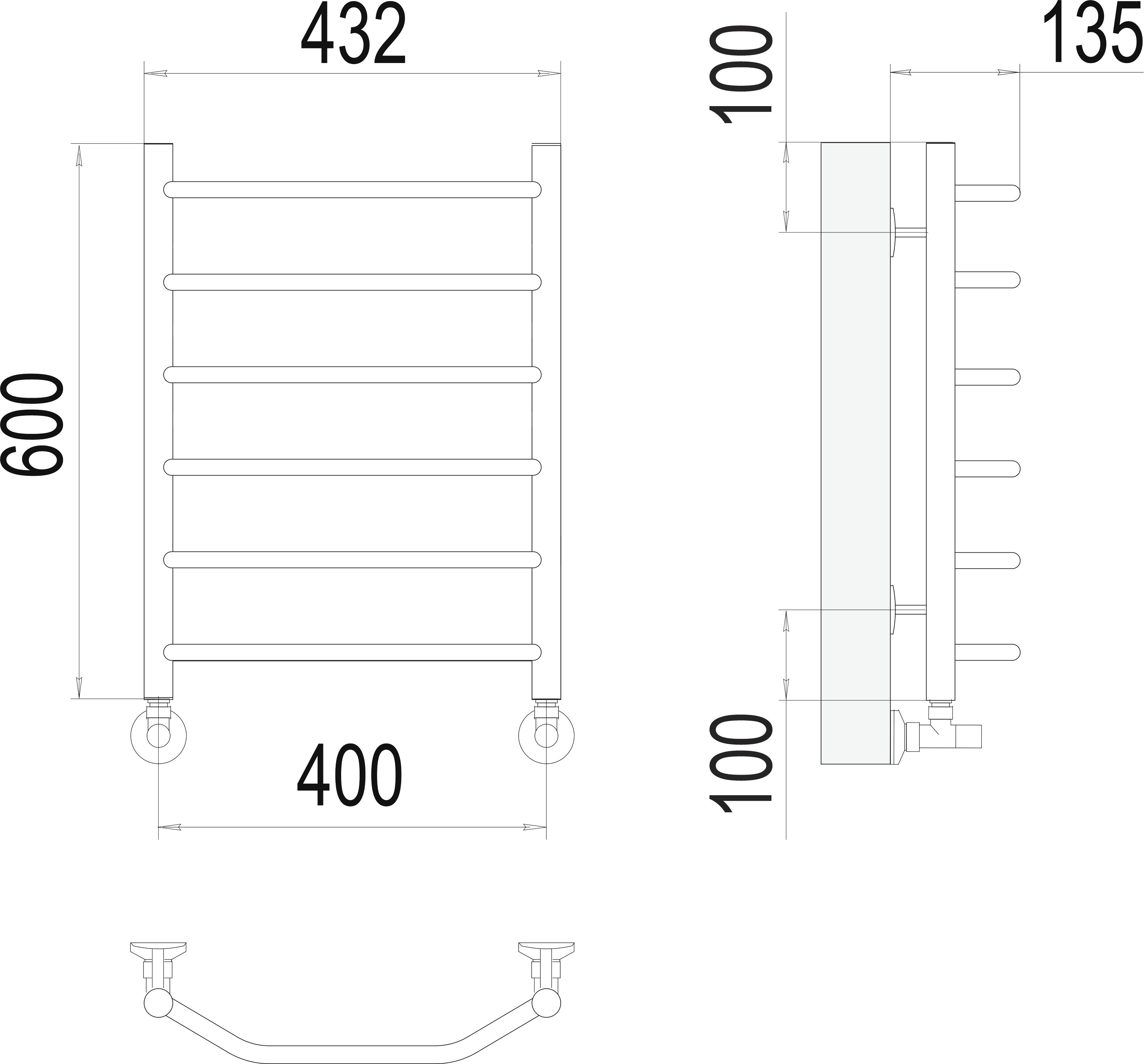 Водяной полотенцесушитель Terminus Виктория П6 400x600 Хром 4670078530066 - 2