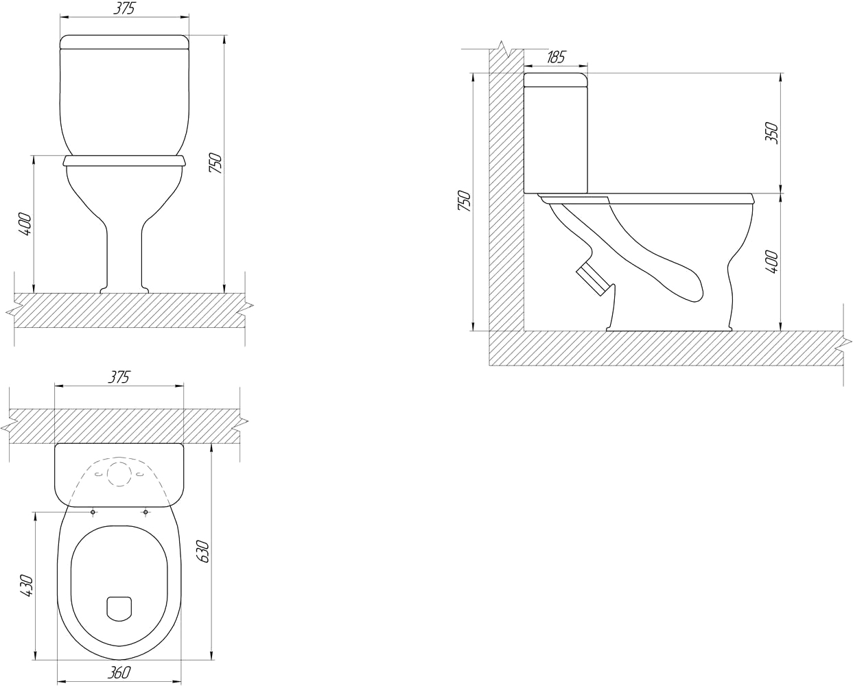 Унитаз-компакт DIWO Ростов 0401 , напольный , с бачком , с косым выпуском , фаянс 549213 - 8