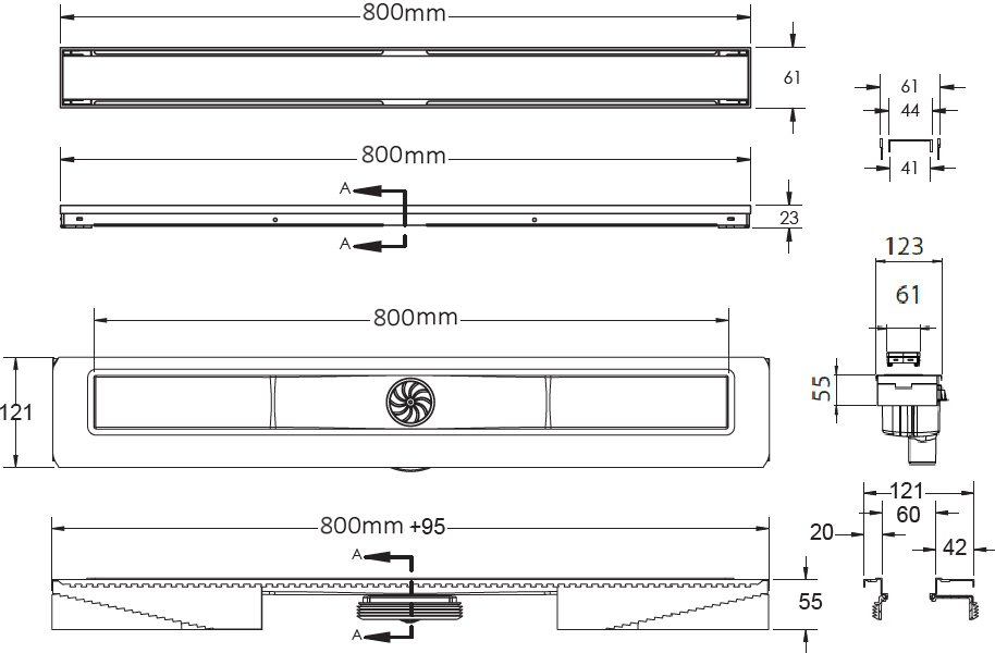 Душевой лоток Berges Wasserhaus B1 Keramik 80 см 091019 - 9