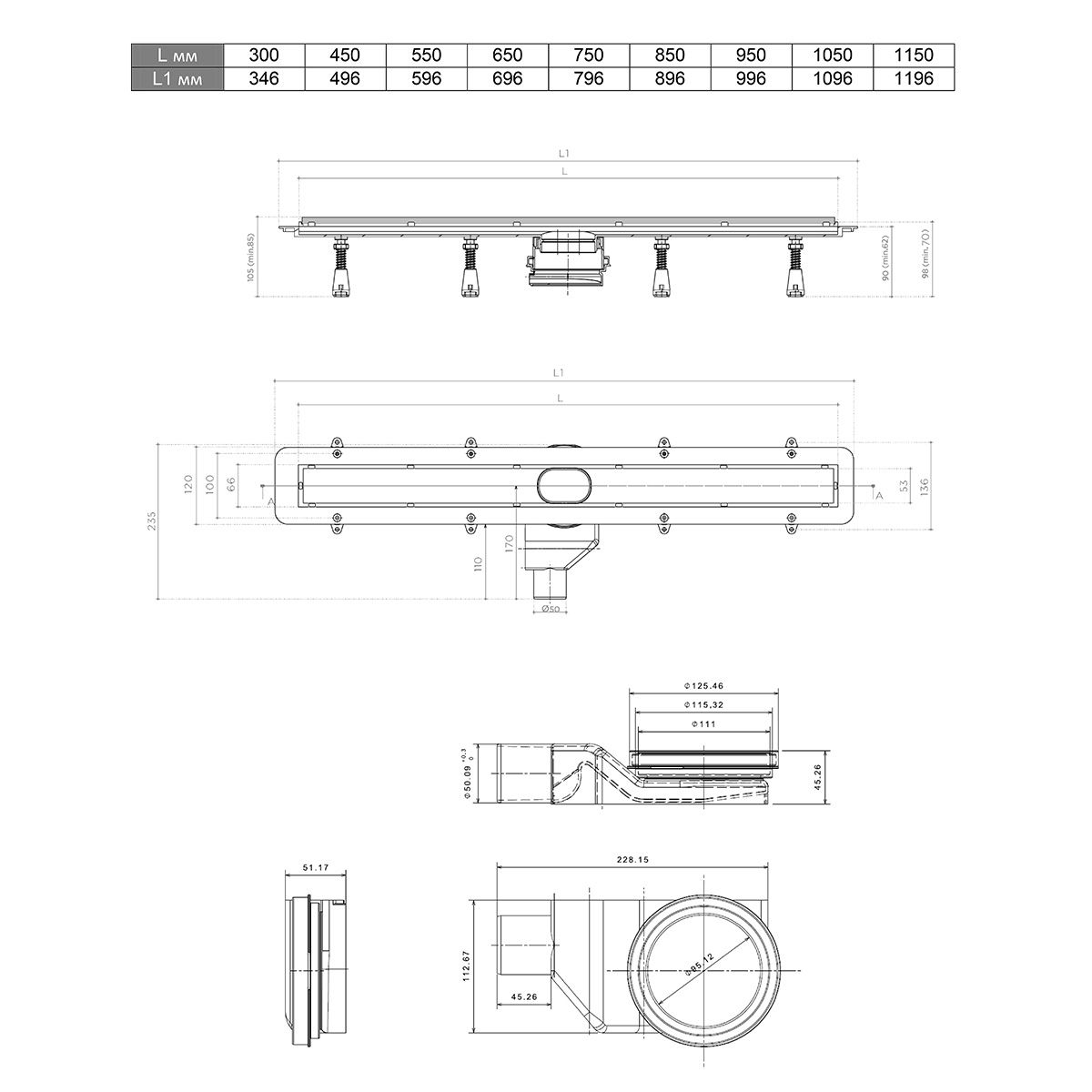 Душевой лоток Pestan Confluo Frameless Line 750 black glass 13701205 - 1