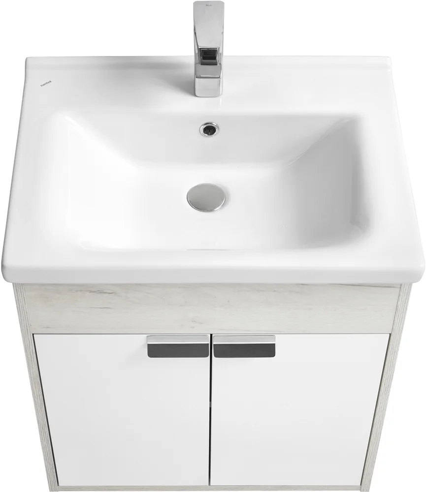 Тумба с раковиной Aquaton Флай 60 белый-светлое дерево 1A2373K0FAX10 - 1