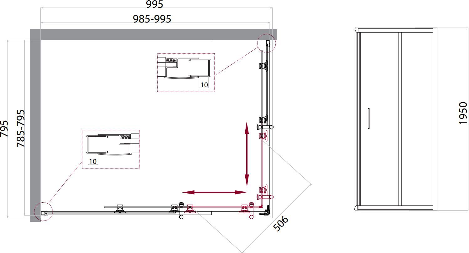 Душевой уголок BelBagno Uno-195 AH 2 100/80 C Cr UNO-195-AH-2-100/80-C-Cr - 1