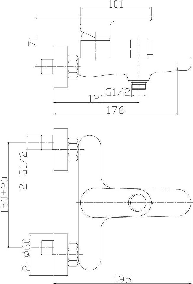 Смеситель одноручный (35мм)  для ванны с коротким изливом, хром RS33-31 - 1