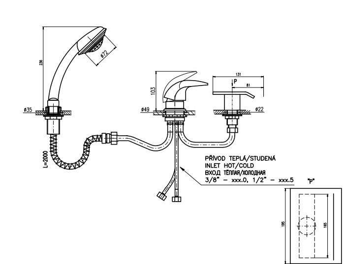 Смеситель на борт ванны Rav Slezak Dunaj хром D474.5Y - 1