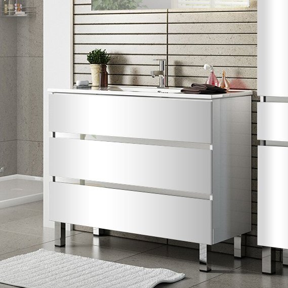 Тумба с раковиной Sanvit Кубэ-3 75 белый глянец - 0