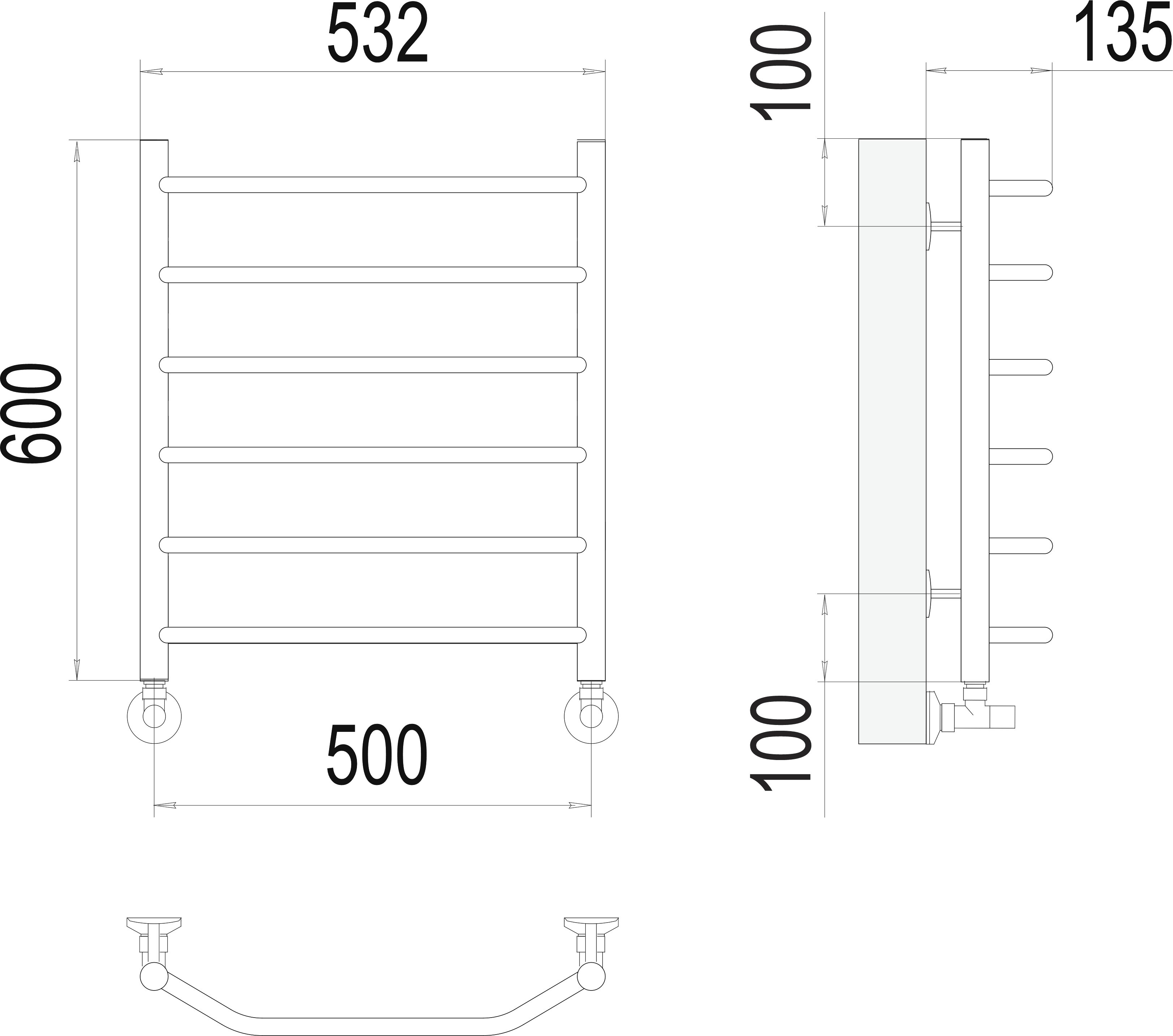 Водяной полотенцесушитель Terminus Виктория П6 500x600 Хром 4670078530080 - 2