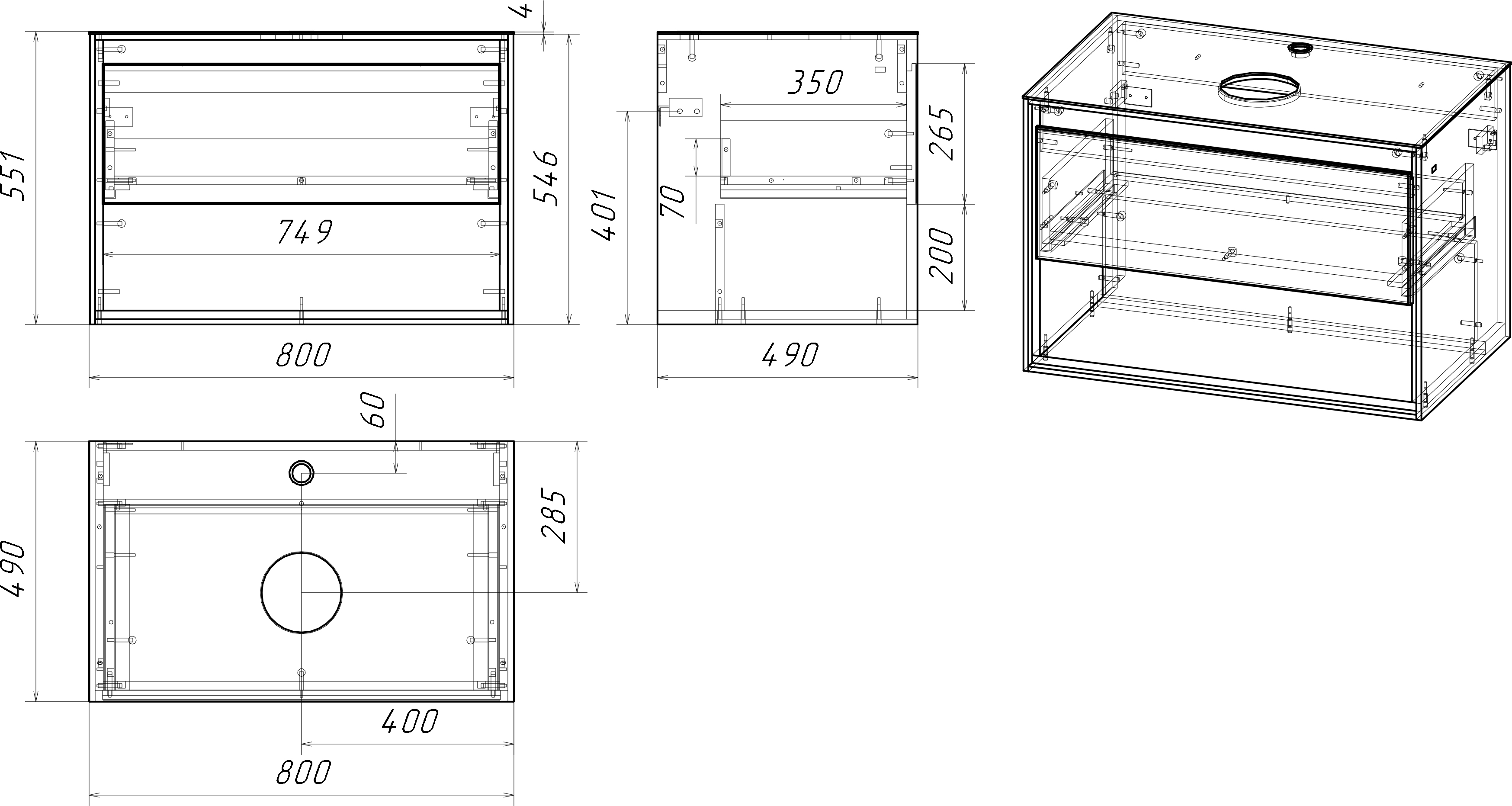 Тумба для комплекта Cersanit Louna 80 со столешницей SP-SZ-LOU80-BL/Wh - 6