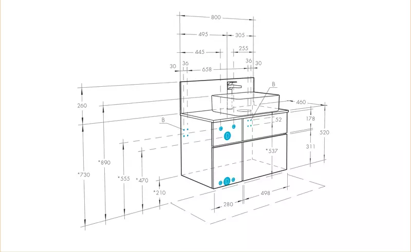 Тумба с раковиной Одри 42 и столешницей Aquaton Мишель 80 белый-светлое дерево 1A2772K2MIX40 - 5