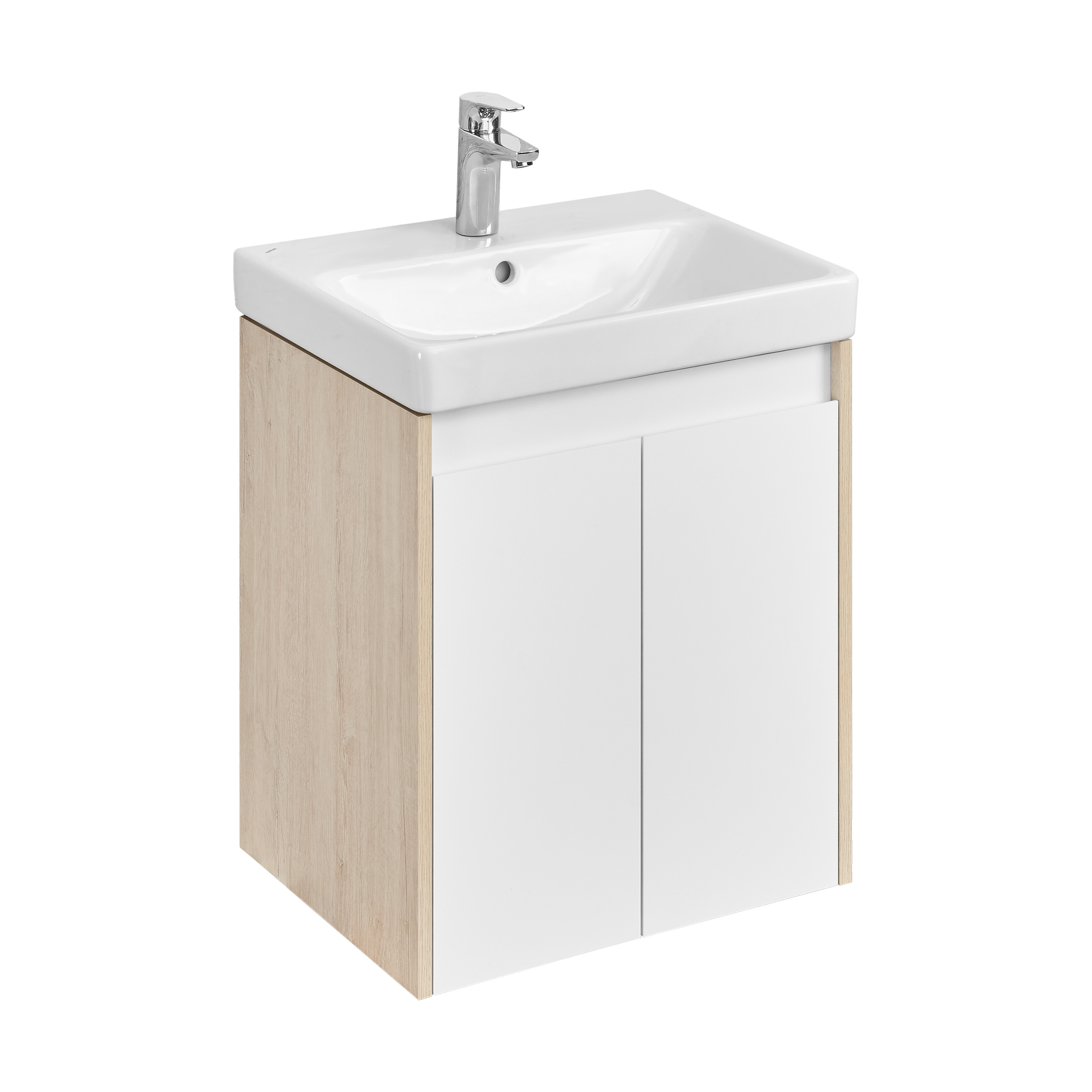 Тумба с раковиной Aquaton Сканди Doors 55 белый - светлое дерево 1A2788K0SDB20 - 0