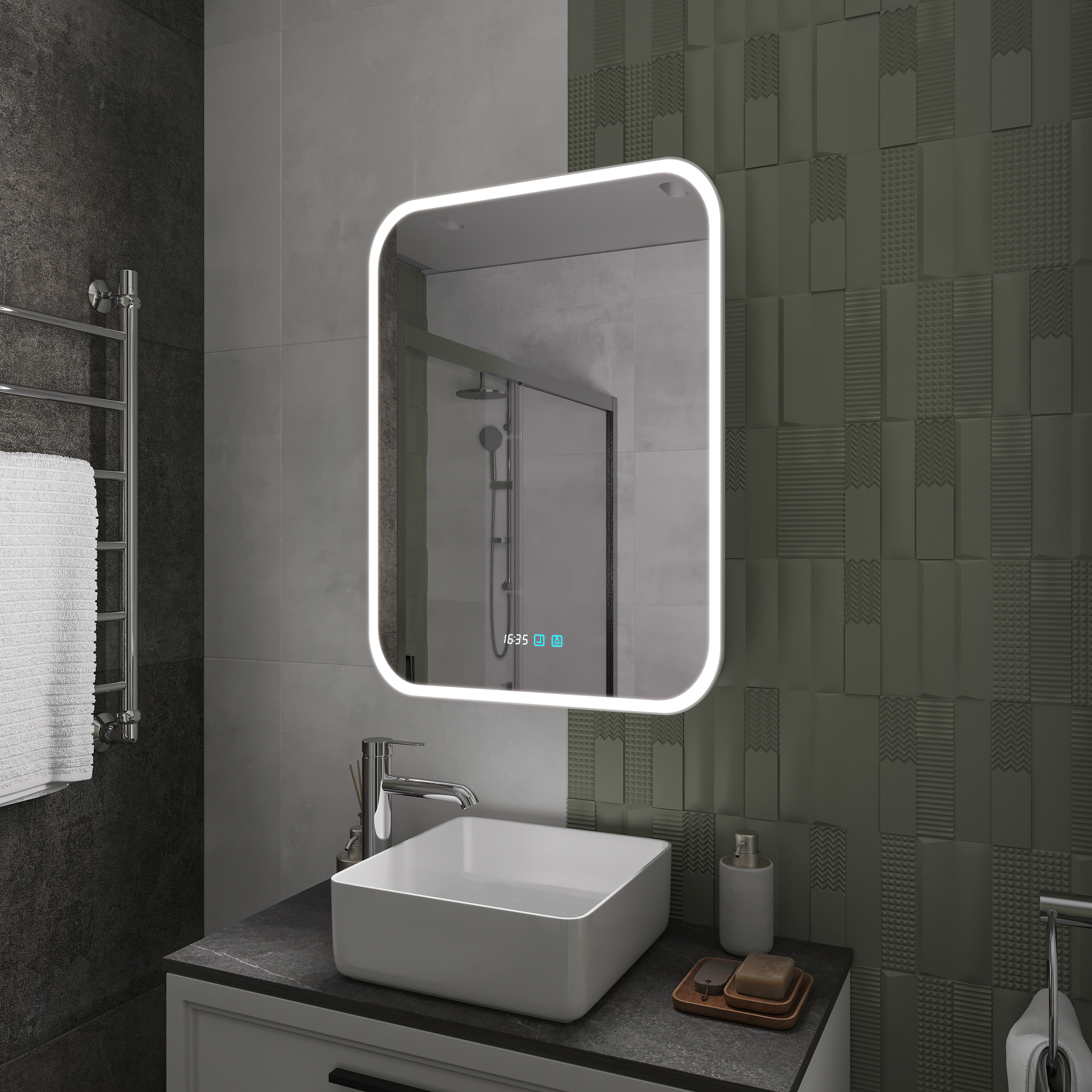 Зеркало-шкаф STWORKI Алта 60 см, с LED подсветкой и часами, смарт, прямоугольное, сенсорное управление LED-00002579 - 9