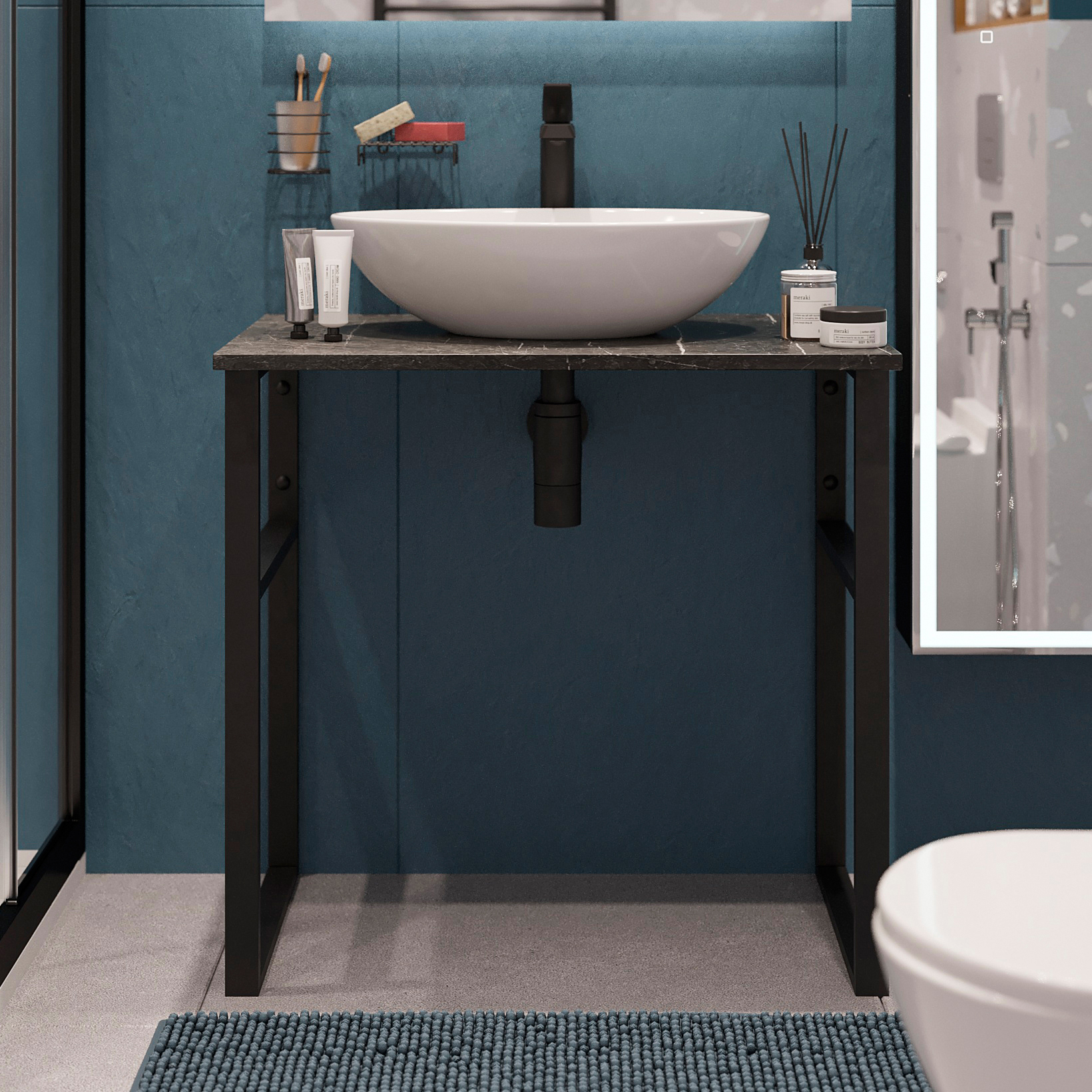 Консоль DIWO Элиста 80 чёрный мрамор, с раковиной Moduo 55 Leaf 555131 - 0