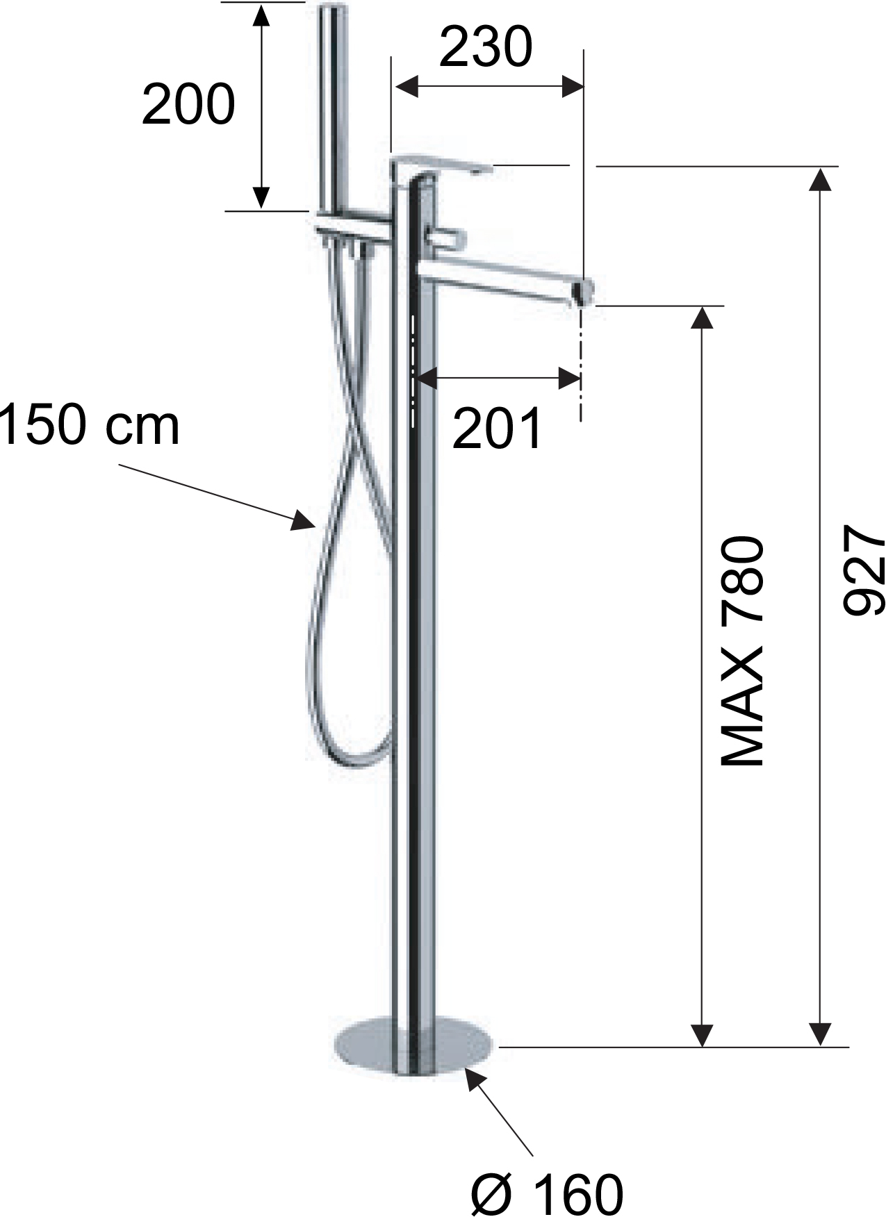Смеситель для ванны с душем Remer Class Line L08 напольный, С ВНУТРЕННЕЙ ЧАСТЬЮ - 1