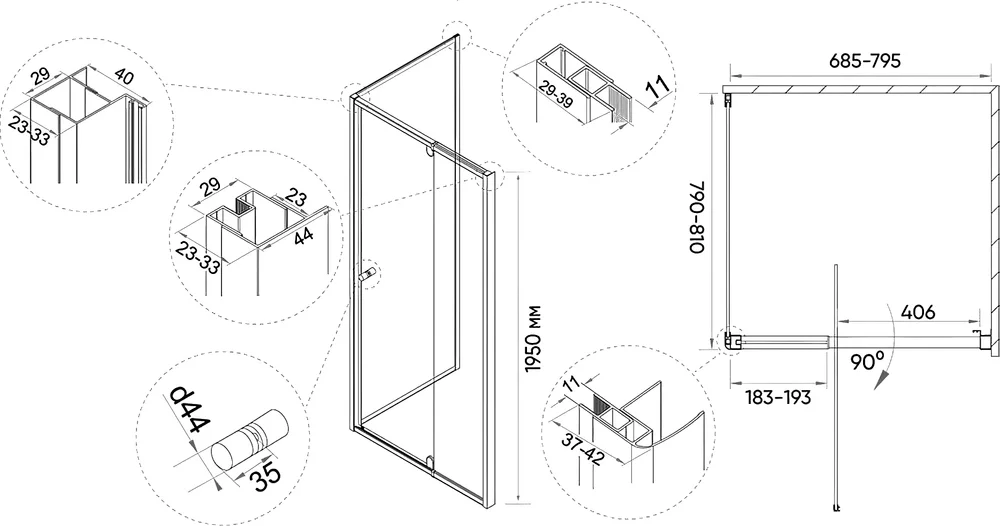 Душевой уголок Veconi Rovigo RV-032 70x80 см профиль хром  RV031-7080-01-C5 - 4