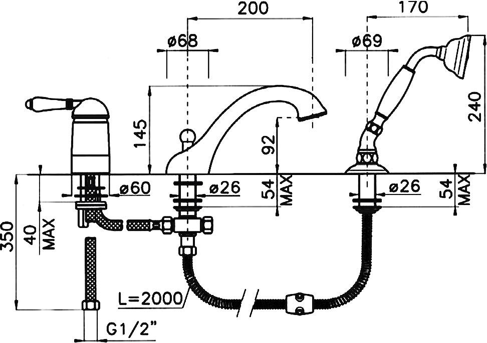 Смеситель для ванны Nicolazzi Classico хром  3414CR76 - 3