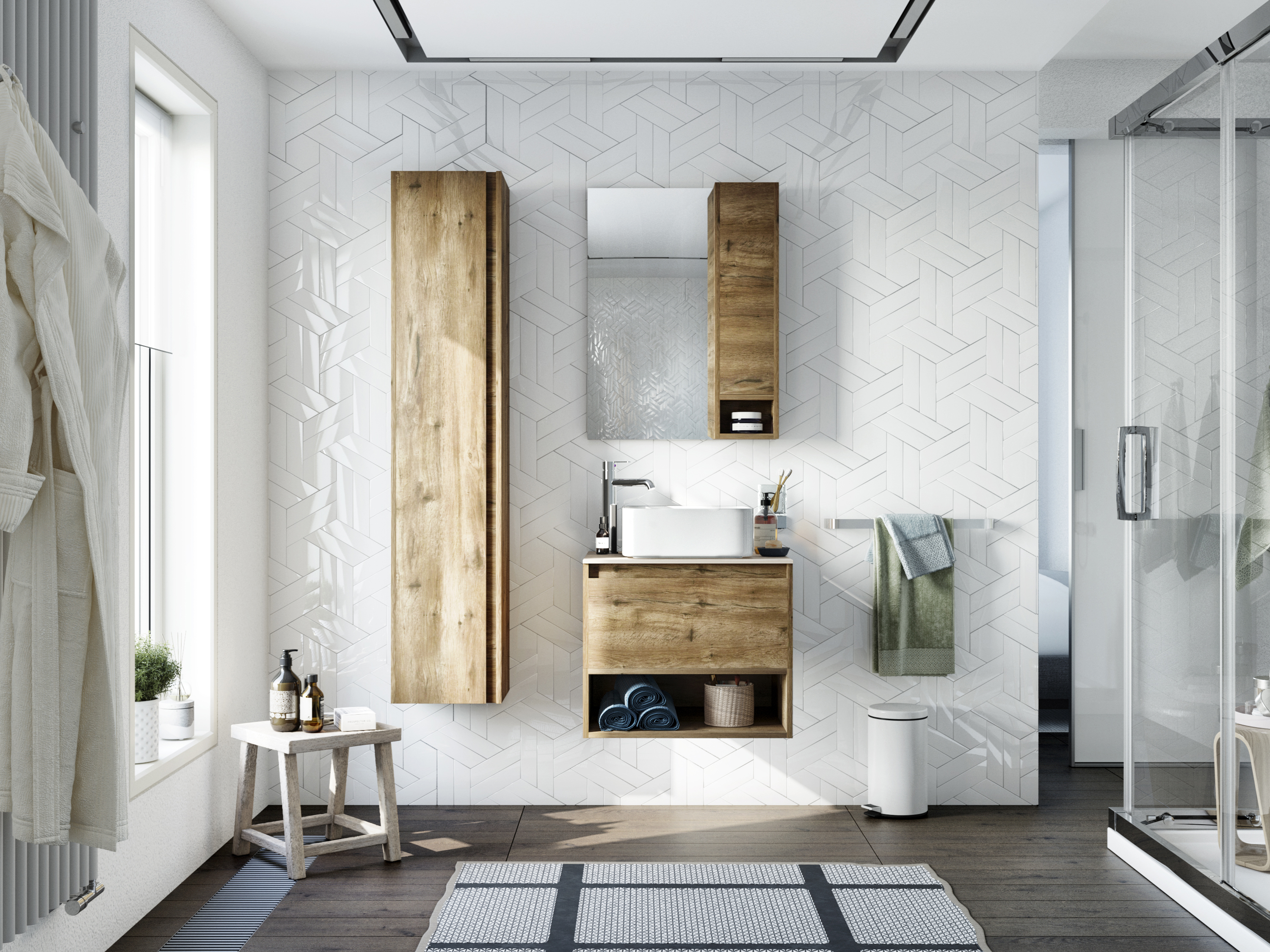 Мебель для ванной STWORKI Карлстад 60 дуб рустикальный, простоун беж, с отверстием под смеситель в столешнице 425192 - 0