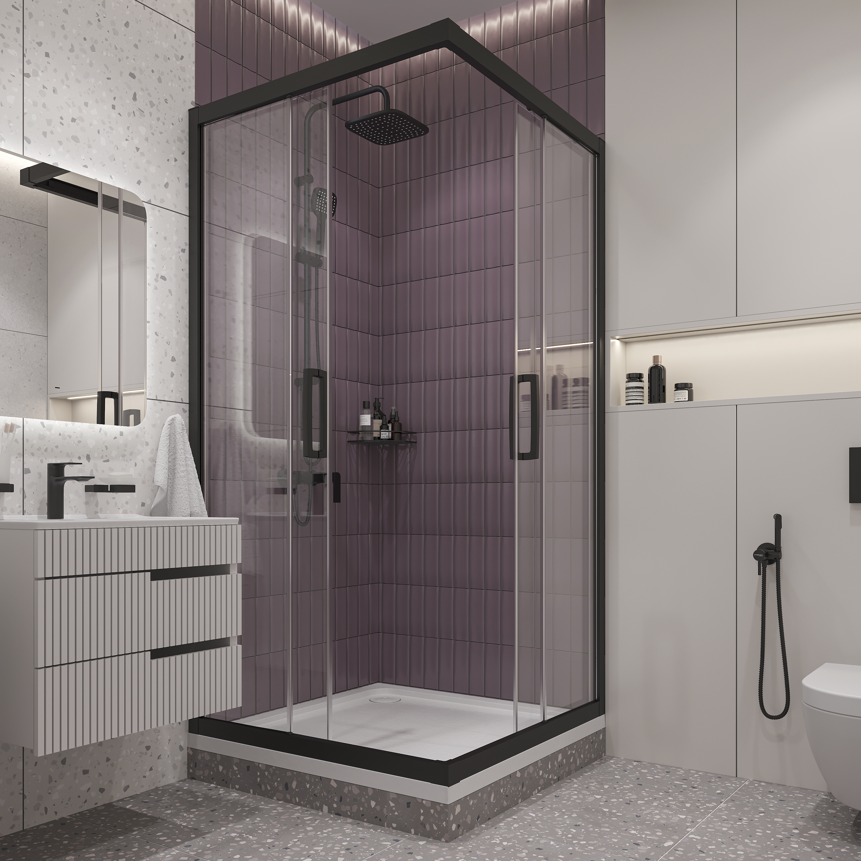 Душевой уголок STWORKI Дублин 100x100 см профиль черный матовый 3GW070TTKK000 - 1