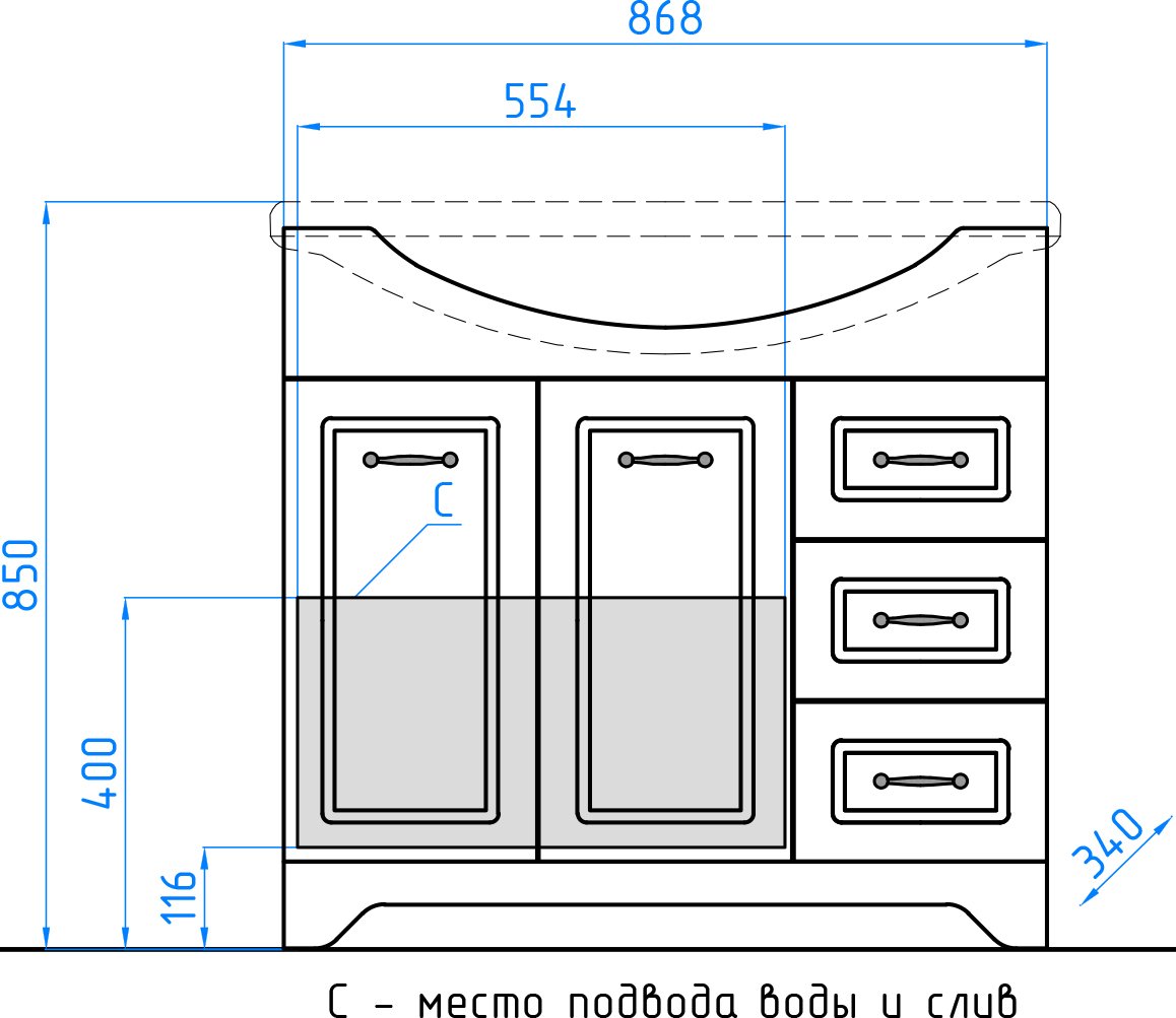 Тумба для комплекта Style Line Олеандр-2 90 Люкс, рельеф пастель ЛС-00000485 - 8