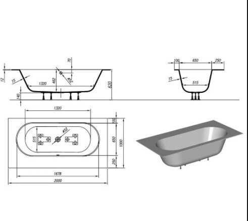Ванна из литьевого мрамора Kolpa San Atys 200х100 белая 621430 - 2