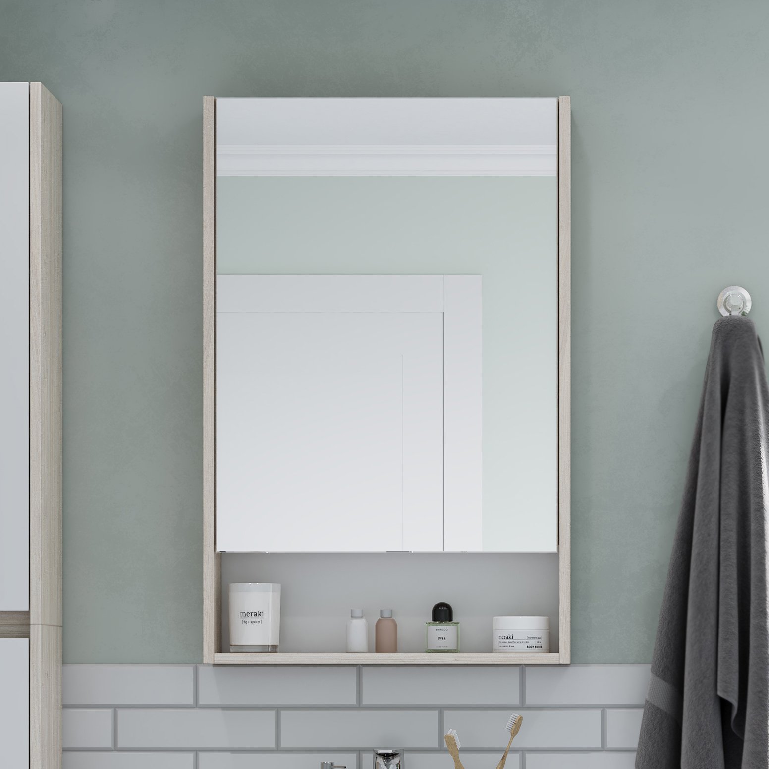 Зеркало-шкаф Aquaton Сканди 55 белый - светлое дерево 1A252102SDB20 - 2