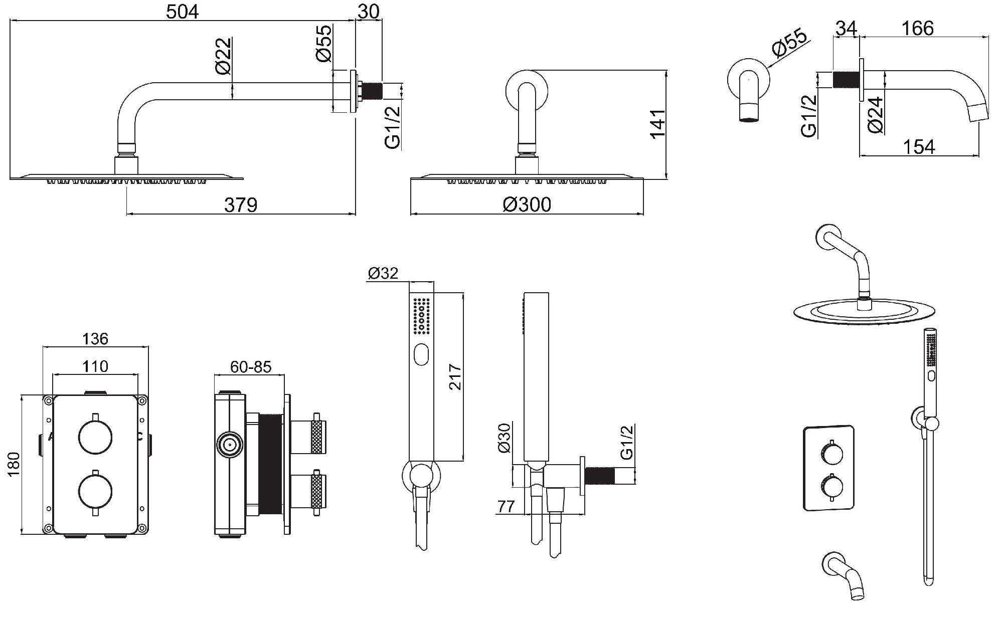 5.31014-BN PRIORITY V.3 Термостат Vernet+Душ Slim 300мм+Душ.набор+Излив,Easy box,браш.никель(265388) - 1
