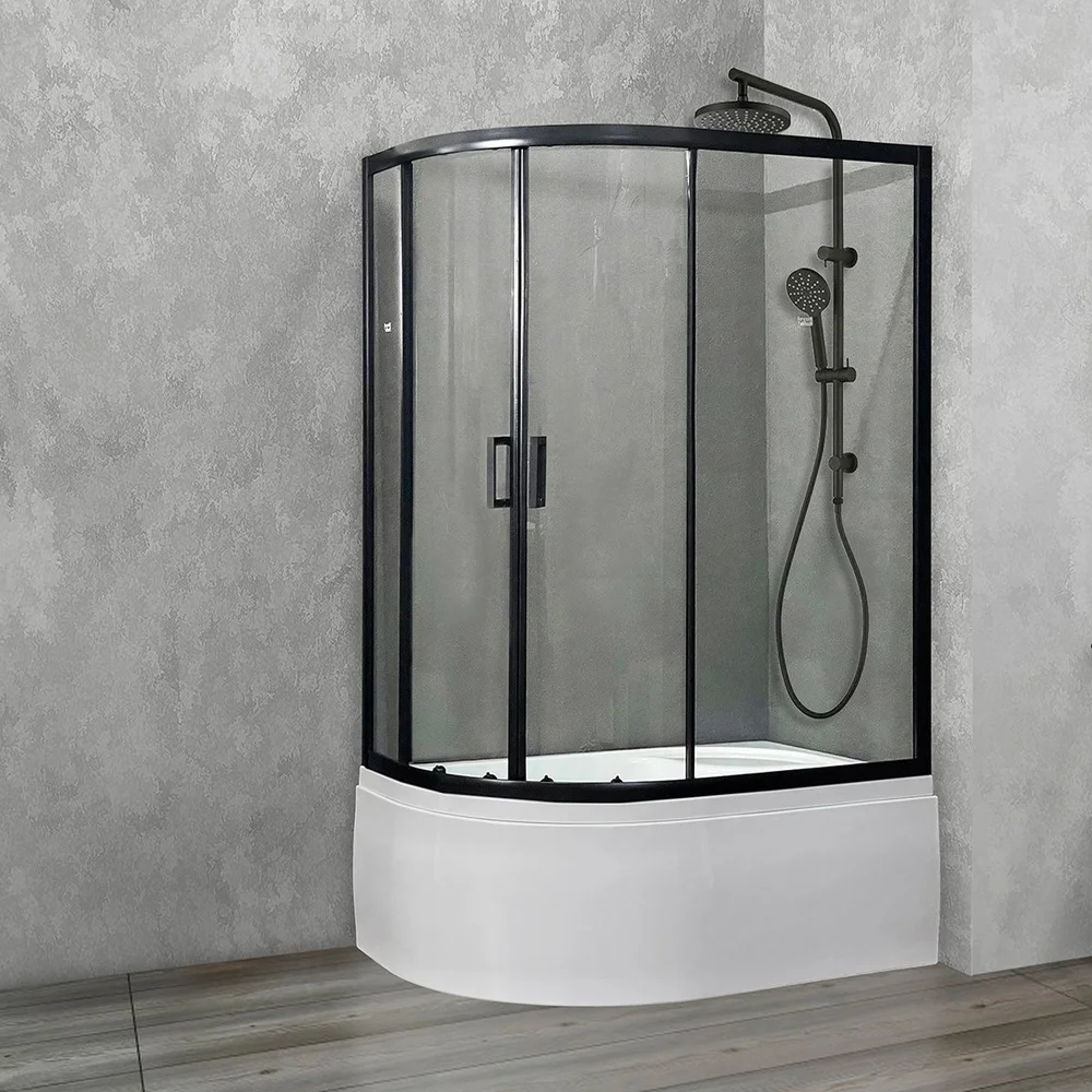 Душевой уголок Royal Bath ВК 120х80 R с поддоном профиль черный стекло прозрачное RB8120BK-T-BL-R - 1