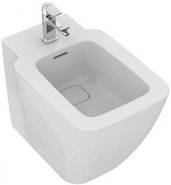 T296901 STRADA II Напольное пристенное биде, с отверстием перелива, с керамической накладкой слива (T854601), с крепежом для полностью скрытого монтаж - 0