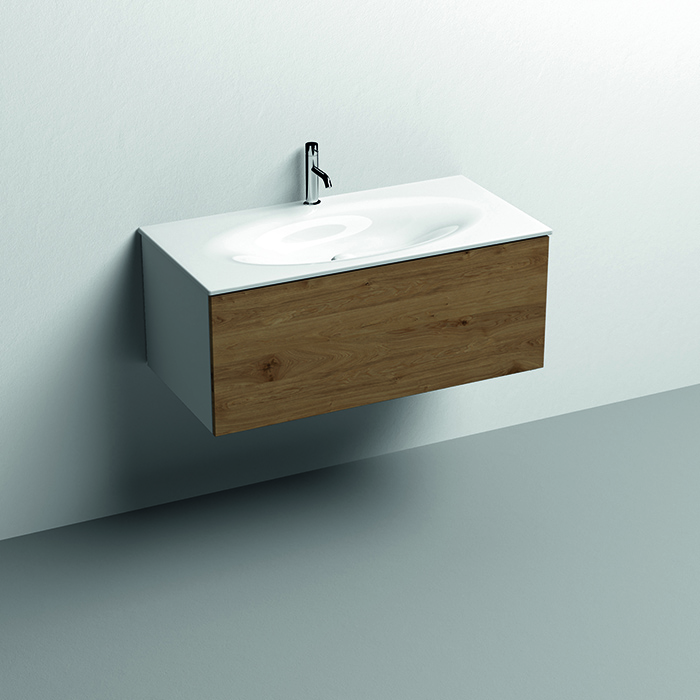 KERASAN SHAPE MOBILE База подвесная 1020х520 мм., 1 ящик, боковины белые/фронт дуб (без раковины) 9325K1 - 0