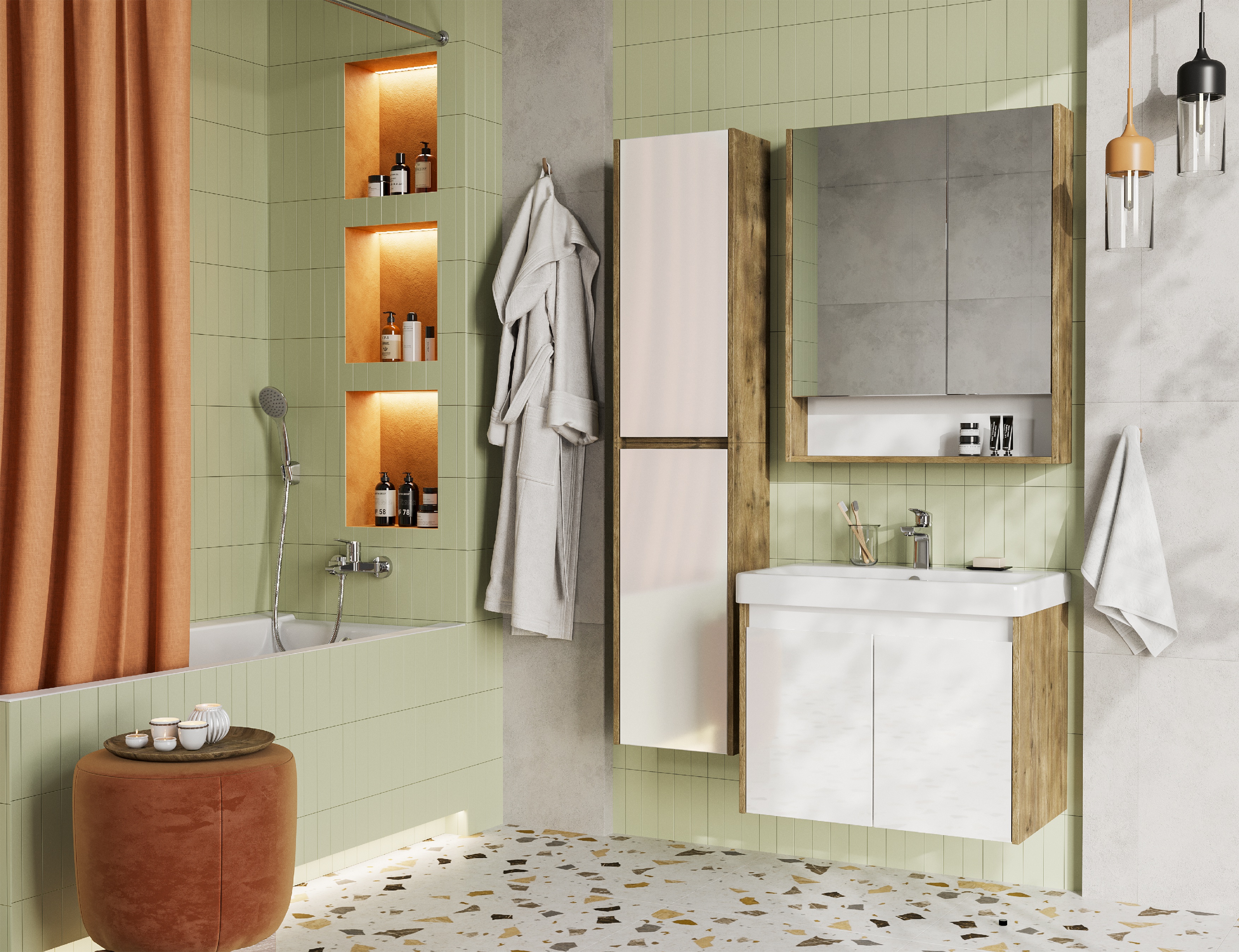 Комплект мебели Aquaton Сканди Doors 70 белый - светлое дерево - 0