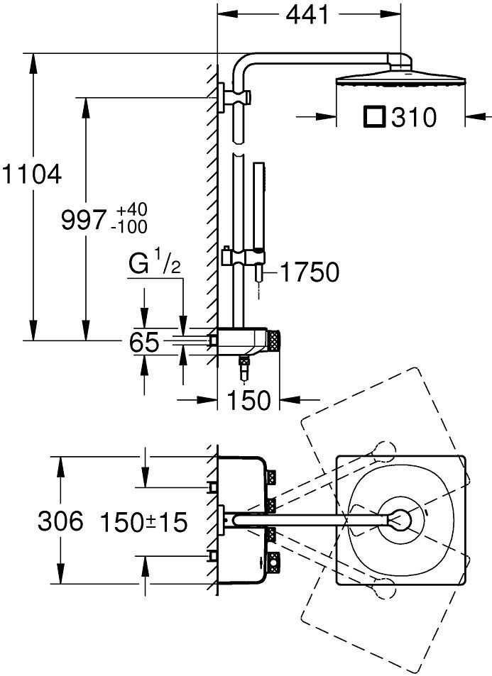 Душевая стойка Grohe Euphoria SmartControl 310 Duo Cube 26508000 с термостатом - 12