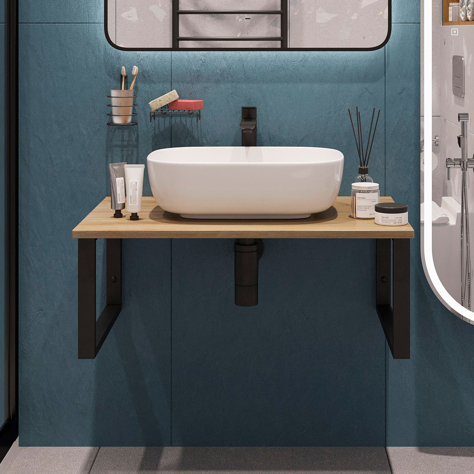 Столешница с раковиной DIWO Элиста 80 светлое дерево, с раковиной Moduo 50 Square 554887 - 0