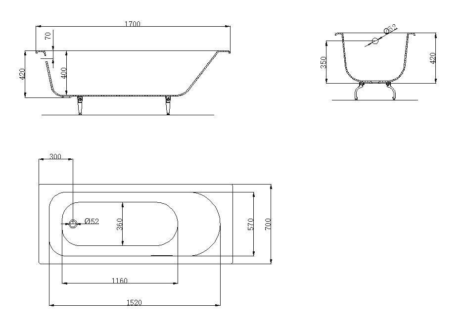Ванна чугунная OWL Roxen 170x70 OWLIB191102 - 3